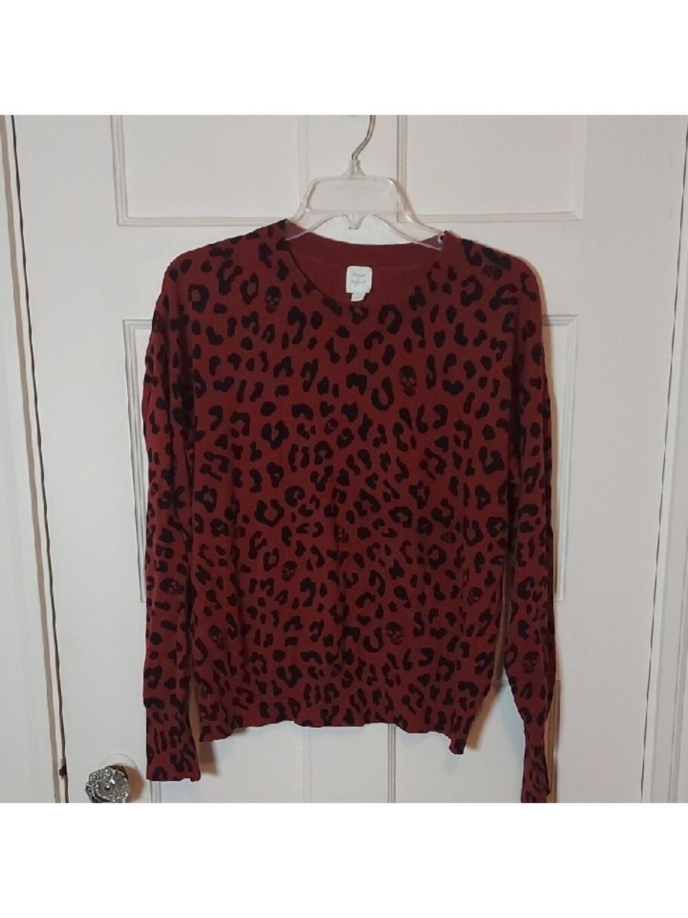 Roan + Ryan Aida Skulls & Animal Print Cotton Sweater In Paprika Red Size Large